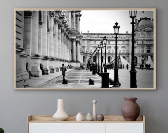Louvre Light Posts Paris France Black and White Samsung Frame TV Art Digital Download
