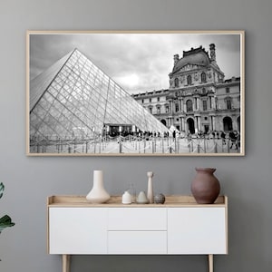 Louvre Pyramid Paris France Black and White Samsung Frame TV Art Digital Download
