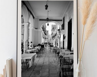 Restaurant Awaiting Diners Havana Cuba Black and White Photograph Digital Download Print at Home