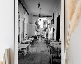 Restaurant Awaiting Diners Havana Cuba Black and White Photograph Print
