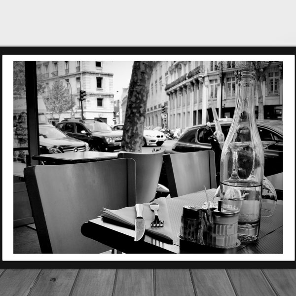 Café in Paris Black and White Photograph Digital Download Print at Home