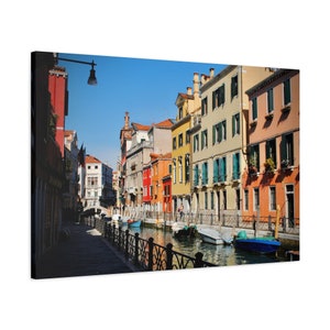 Colored Houses along Canal Venice Italy Stretched Matte Canvas Photograph Print Ready to Hang