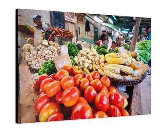 Fruit and Vegetable Market Havana Cuba Stretched Matte Canvas Photograph Print Ready to Hang