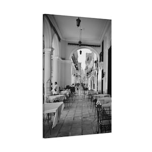 Restaurant Awaiting Diners Havana Cuba Stretched Matte Canvas Photograph Print Ready to Hang