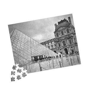 Louvre Museum Paris France Black and White Puzzle (110, 252, 500, 1014-piece)