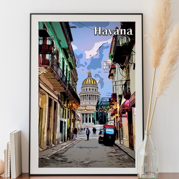 Comic Style Fine Art Photography Print Poster - El Capitolio Havana Cuba