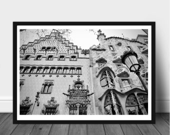 Casa Batlló Up Close Barcelona Black and White Photograph Print