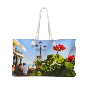 Red Flowers Positano Italy Amalfi Coast Photograph Print Travel-Vacation-Beach-Weekender Bag