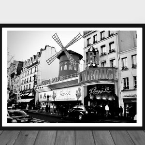 Moulin Rouge Paris photographie noir et blanc téléchargement numérique impression à la maison
