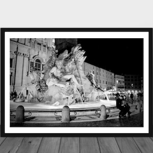 Fontana dei Quattro Fiumi Piazza Navona Rome Black and White Photograph Print
