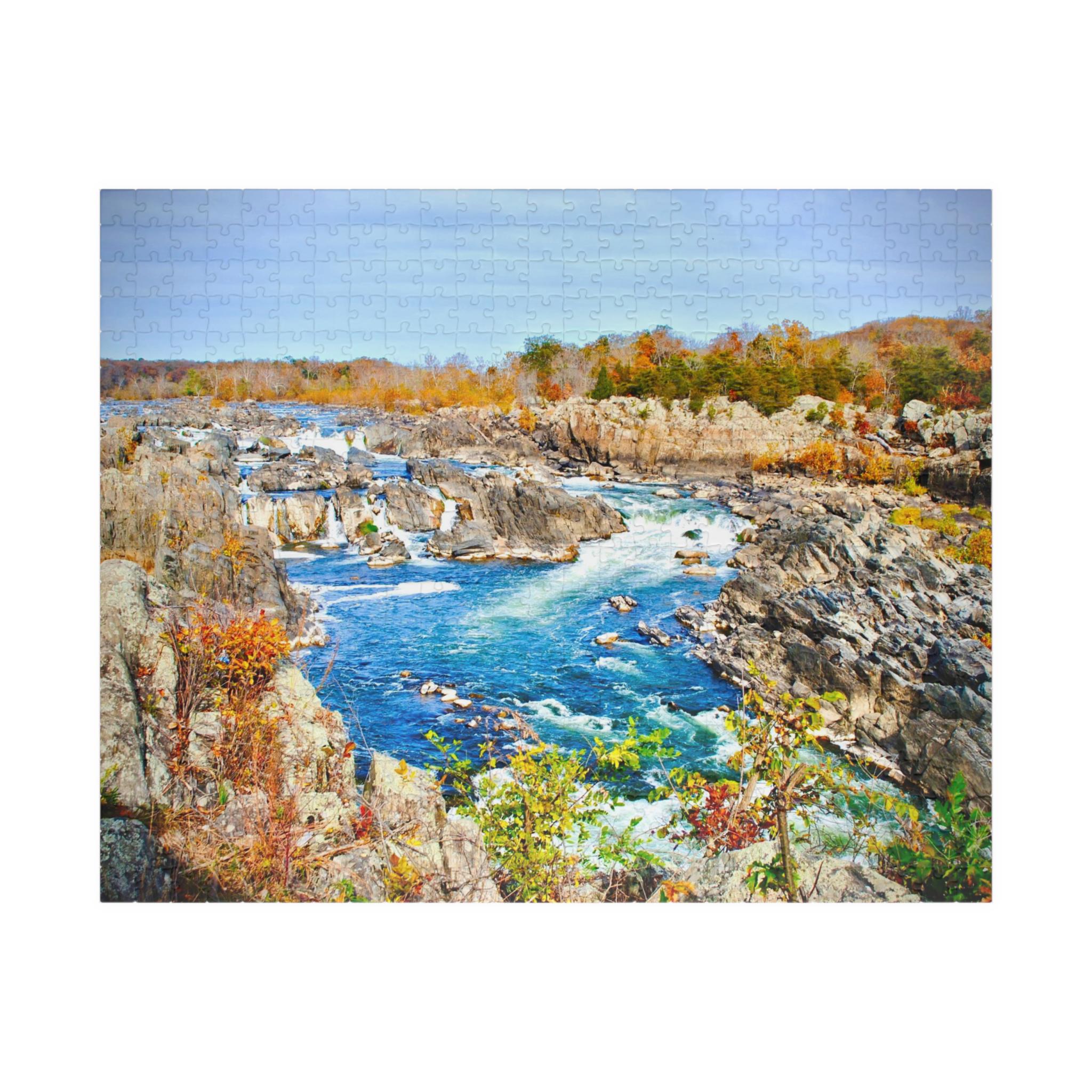 Great Falls Virginia Cascading Waterfall in Autumn Color Puzzle