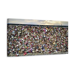 Pont des Arts Love Locks Paris France Stretched Matte Canvas Photograph Print 10x20 inches Ready to Hang