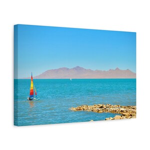 Great Salt Lake with Sailboat Utah Stretched Matte Canvas Photograph Print Ready to Hang