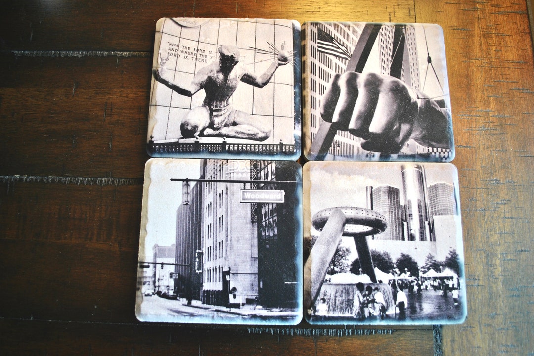 Detroit Michigan Landmarks Drink Coasters Tumbled Stone (set of 4) - Etsy