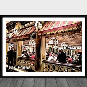 Comic Style Fine Art Photography Print Poster - Casino Scene Las Vegas Nevada