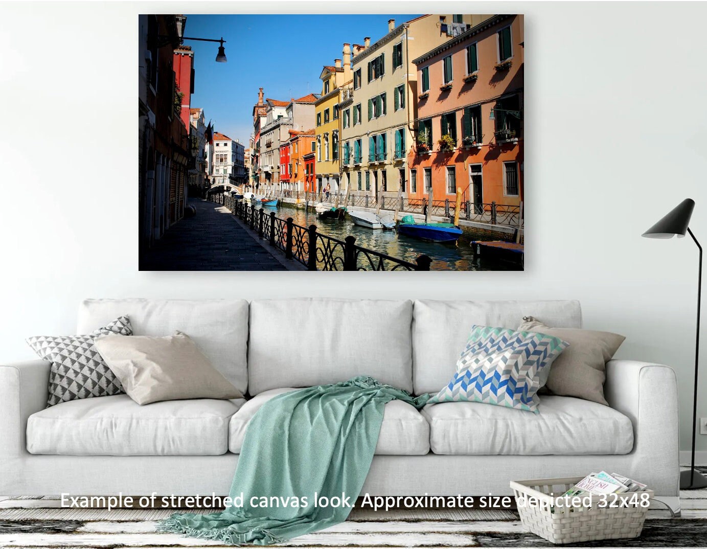 Canal with Colored Houses Venice Color Photograph Print