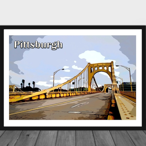 Comic Style Fine Art Photography Print Poster - Andy Warhol Bridge Pittsburgh Pennsylvania