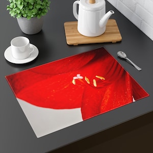 Red Amaryllis Flower Close-Up Color Dinner Table Kitchen Placemat 100% Cotton Twill