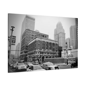 Downtown Detroit Michigan Skyline Stretched Matte Canvas Photograph Print Ready to Hang