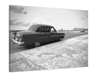 Ford Customline Classic Car Havana Cuba Stretched Matte Canvas Photograph Print Ready to Hang