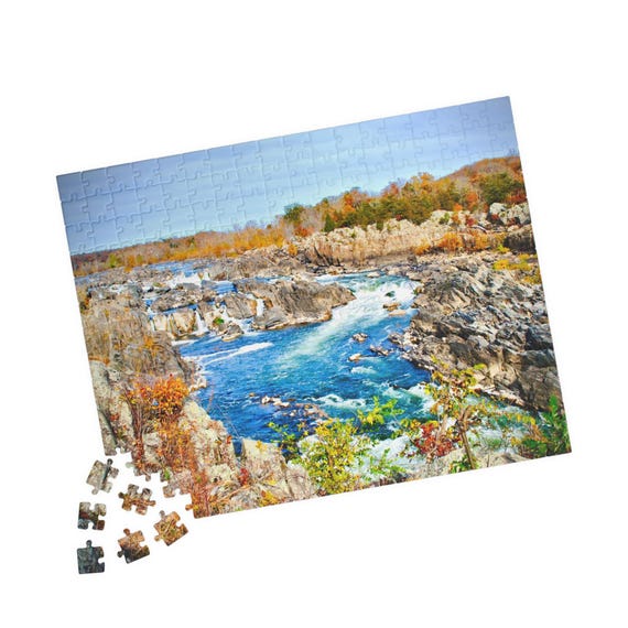 Great Falls Virginia Cascading Waterfall in Autumn Color Puzzle