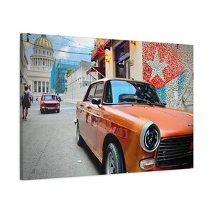 Copper Peugeot 404 Classic Car Havana Cuba Stretched Matte Canvas Photograph Print Ready to Hang