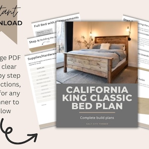 PDF download- DIY California King Bed Frame Plans- DIY California King bed- California King bed for beginners- Woodworking plans