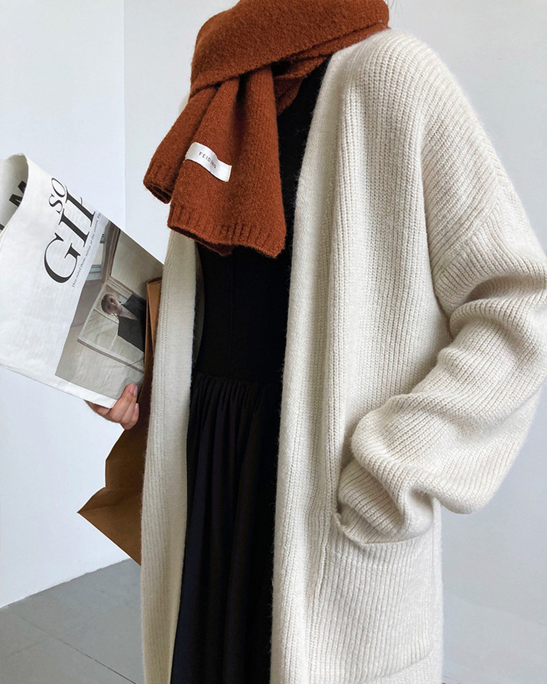 Mid-length sweater coat women&#39;s retro outer wear over-the-knee knitted cardigan Handmade Clothing Gift For Women Hand knit Outfit Of The Day