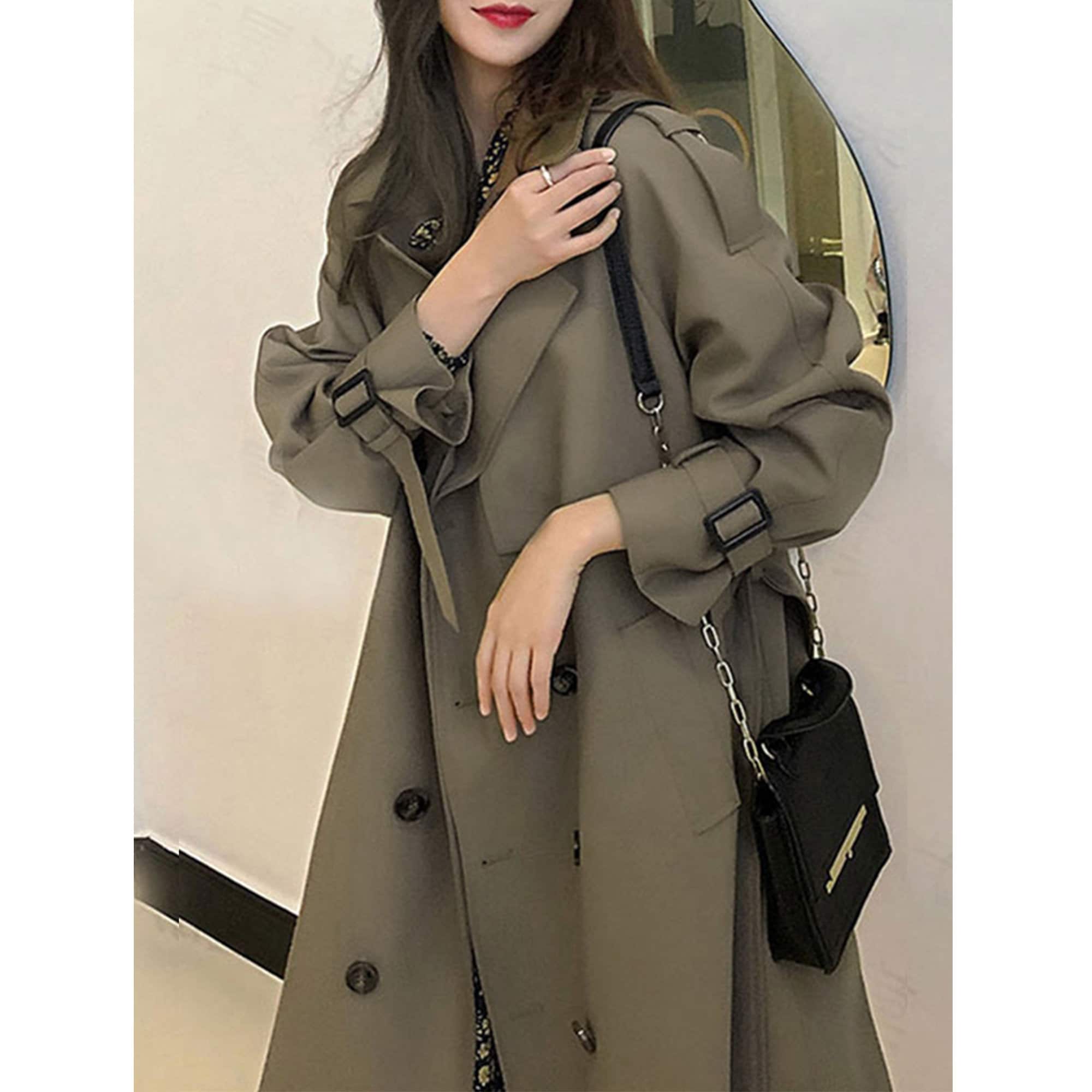 Spring Autumn England Style Khaki Coat for Office Lady Plaid Double  Breasted Fall Patchwork Jackets Korean Coats Women