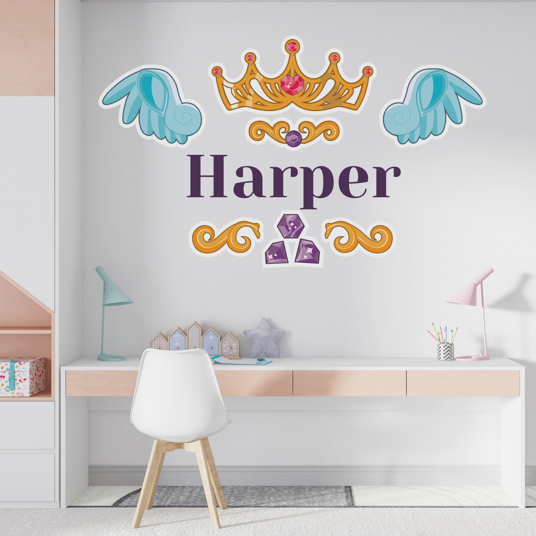 Personalize Girl Name Lettering on Wall Decal With Princess Crown ...