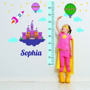 Personalised Girls Height Wall Ruler Kit with Height Chart Nursery Sticker with Girls Name and Fairy Elements