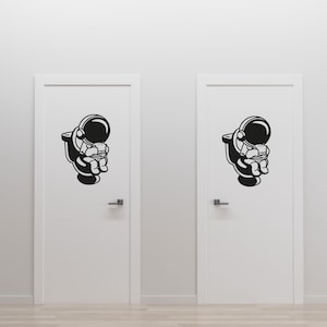 Removable Vinyl Decal Decor Set - Art Stickers with Astronaut on the Toilet with Burger - Funny Sign For Walls, Toilet Seats, Doors