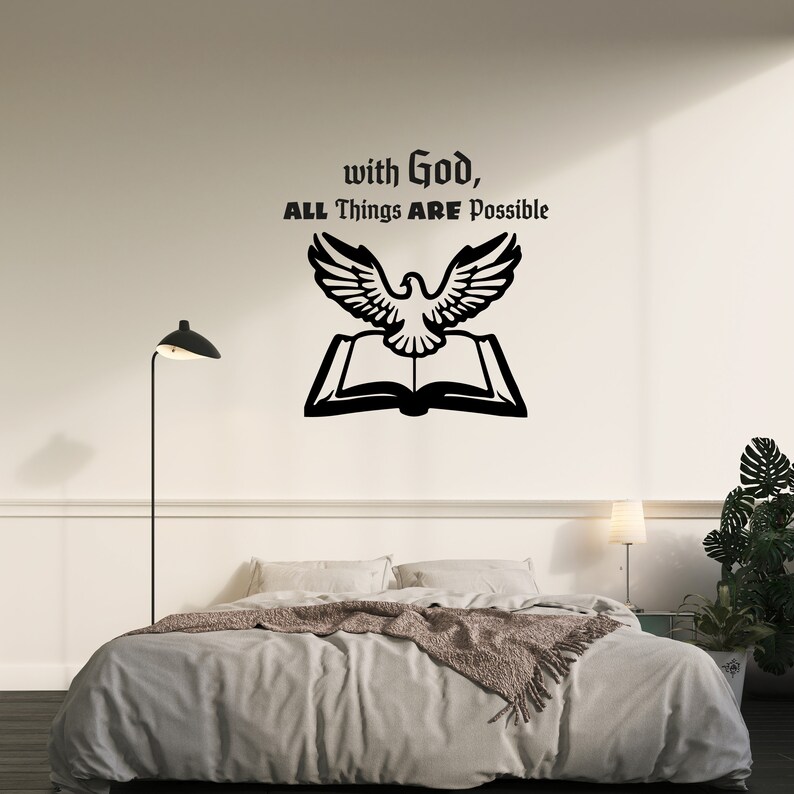 Bible Verse Wall Decals With Bible Quote and Pigeon Sitting on Bible ...