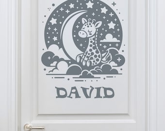 Giraffe Door Decal Personalized Name Decal, Kids Room Decor Giraffe Stickers for Door Giraffe Stickers with Custom Name