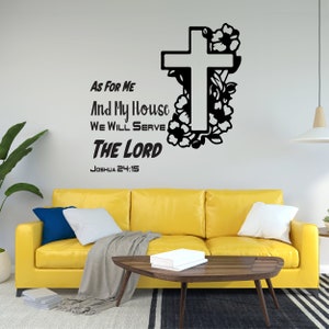 Diene dem Herrn Vinyl Wandtattoo Bibelvers mit Kreuz - Religiöser Wandaufkleber für Wohnzimmer Flur Schlafzimmer - Believe in God Wall Decal