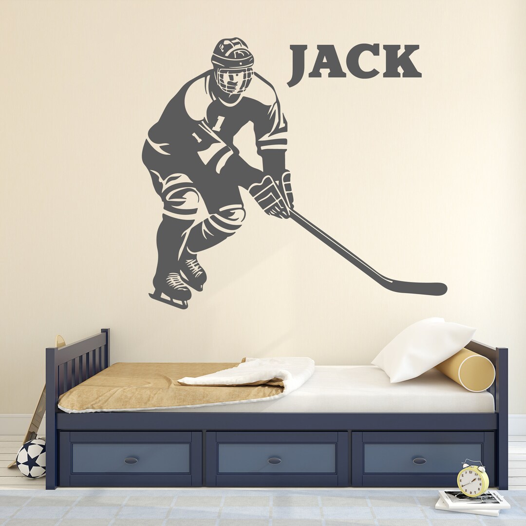 Personalized Hockey Decal Hockey Stick Decal for Boys Bedroom Hockey