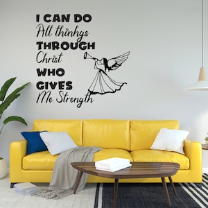 Inspirational Wall Stickers with Motivating Saying and Angel - Bible Verses Wall Décor Stickers for Home Decoration - Christian Wall Decal