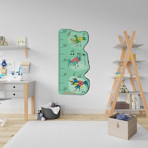 Colourful Growth Chart Ruler with Birds Singing and Playing Musical Instruments for Kids Decor-Custom Girl Name on Children Measuring Chart