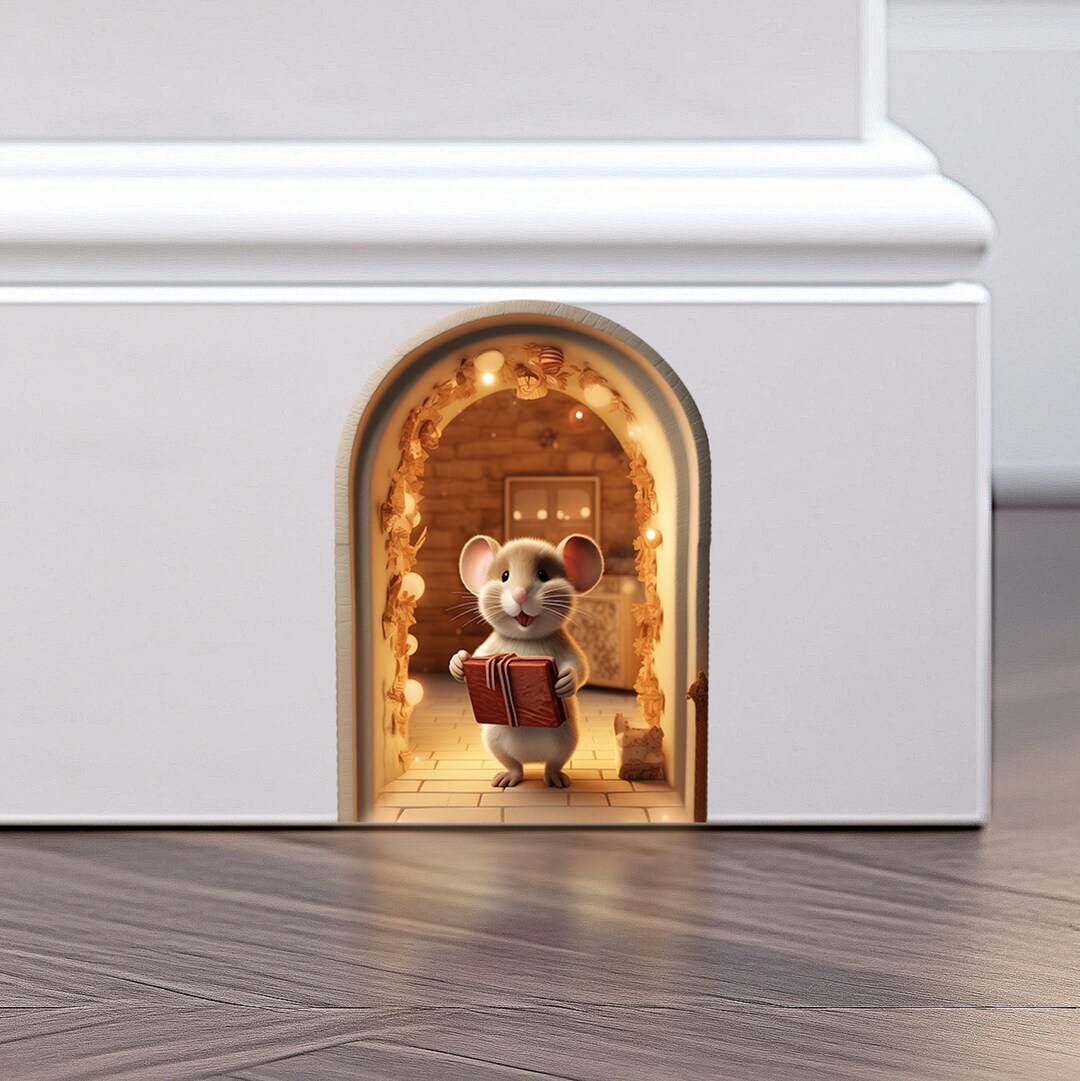 Christmas Mouse Hole Wall Decal 3D Christmas Mouse Stickers Mouse Wall ...
