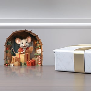 3D Mouse Hole Wall Sticker Christmas Mouse Home Decal Mouse Wall Decal Mouse Hole Wall Decal Christmas Stair Decals