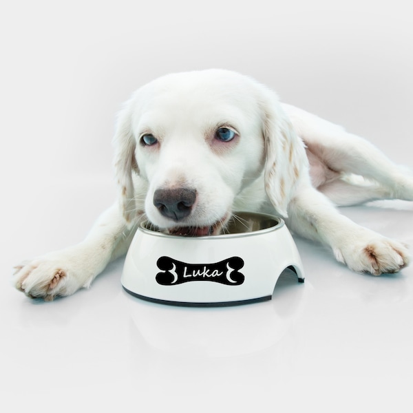 Personalized Dog Name Decal with Custom Dog Name inside Large Bone - Dog and Puppy Name Sticker for Bowl Kennels Furniture Laptops