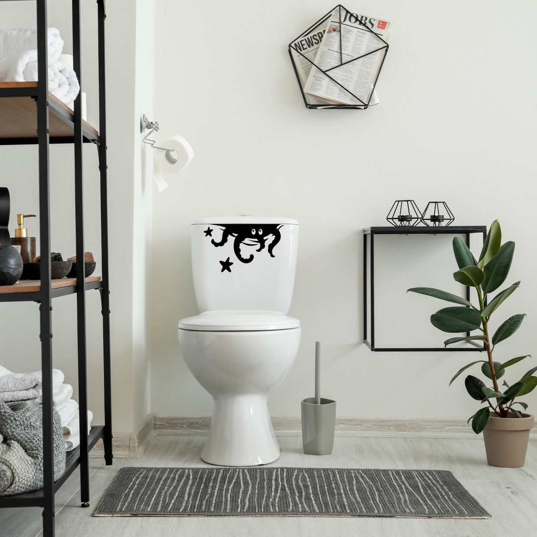 Bathroom Vinyl Decor Toilet Lid Decal With Octopus and Stars Black Sign for Toilet Seat and