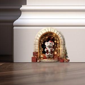 Mouse in The Wall Decal 3d Mouse Wall Decal Sticker Christmas Mouse Wall Sticker 3d Christmas Wall Decor Christmas Stair Decals