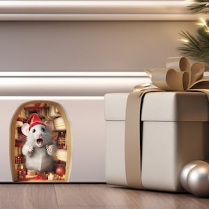 Mouse in the Wall Decal 3D Mouse Hole Wall Stickers Christmas Stair Decals with 3D Mouse Hole Christmas Mouse Decorations