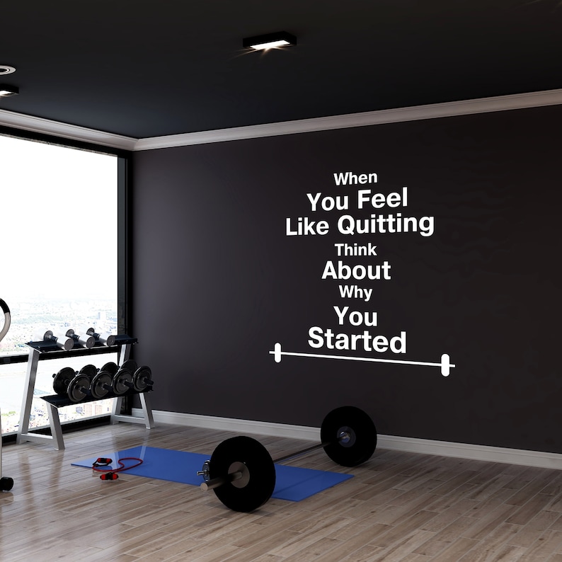 Big Gym Motivational Wall Decals Sign With Barbell Motivational Quote