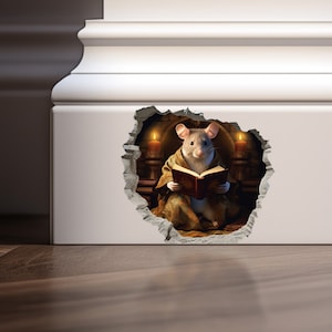 Mouse Reading Book in Wall 3d Sticker 3d Mouse Wall Stickers Mouse Reading Book in Wall Sticker Mouse Reading Book Wall Decal
