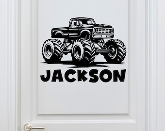 Persomalized Monster Truck Stickers - Monster Trucks Custom Decor for Boys Room - Personalized Name Wall Decal with Monster Truck