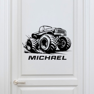Car Wall Decals for Boys Room - Monster Truck Room Decor for Boys - Personalized Name Decal with Monster Truck - Monster Truck Stickers