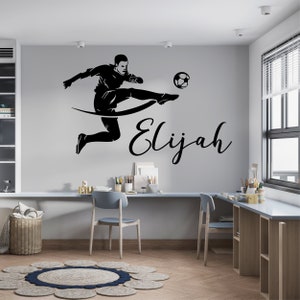 Soccer Wall Decor with Player Kicking a Ball - Personalized Soccer Player Vinyl Sticker - Long-Lasting Soccer Decor for Boys Room