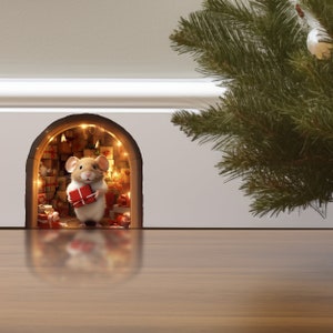 Mouse Hole Wall Decal Christmas Stair Decals with Mouse Hole Christmas Mouse Wall Sticker Mouse Stickers for Walls 3D Mouse Hole Sticers